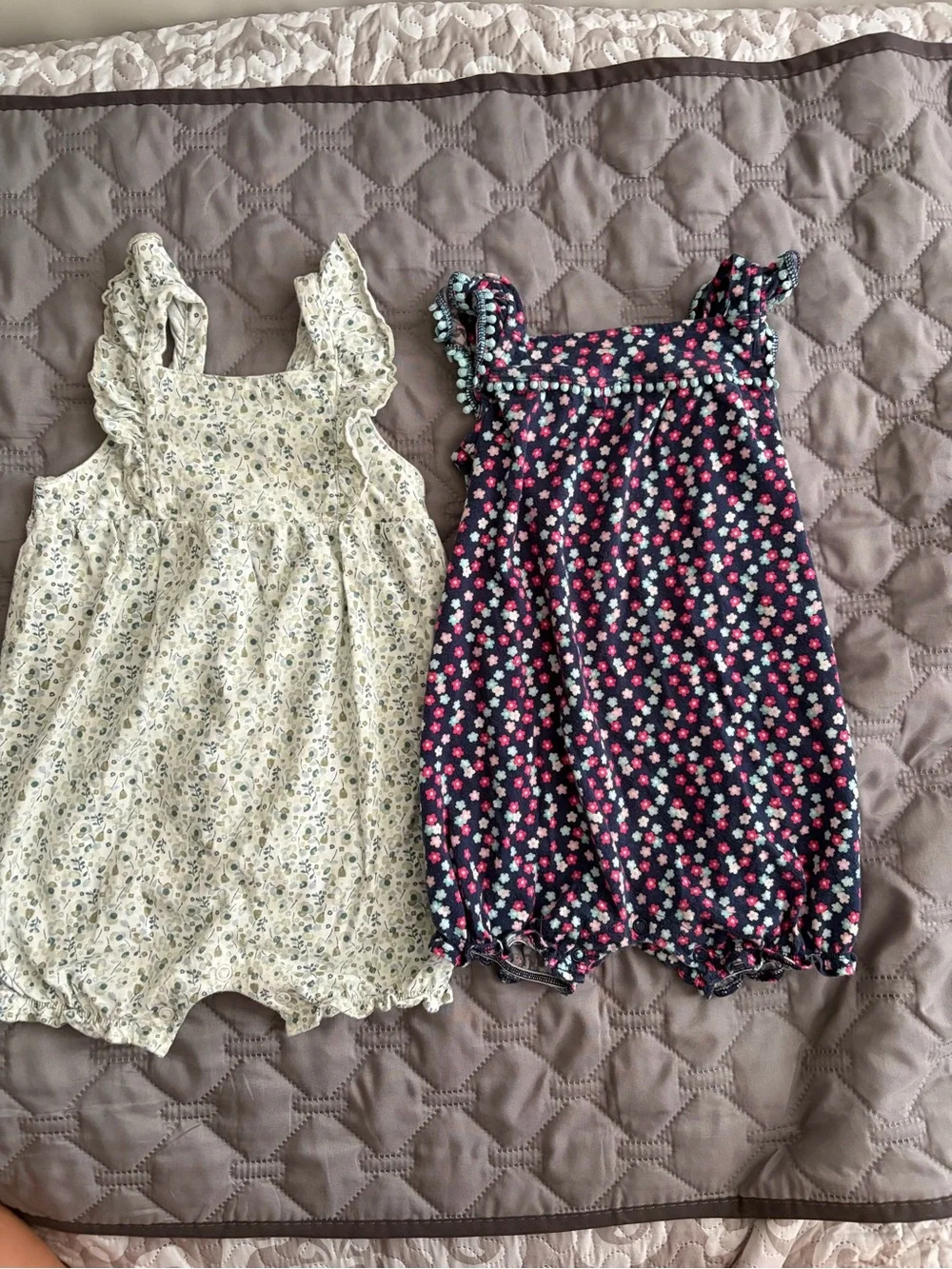 Carter's Floral Ruffle Romper Set in Cream and Navy